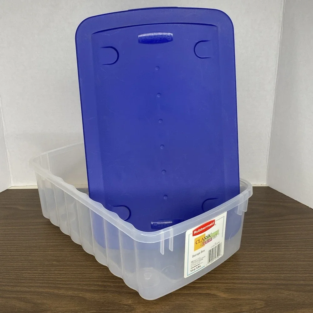 Vtg 2002 Rubbermaid Classic Clears Storage Box #5805 5.6qt/5.28L w Blue Lid